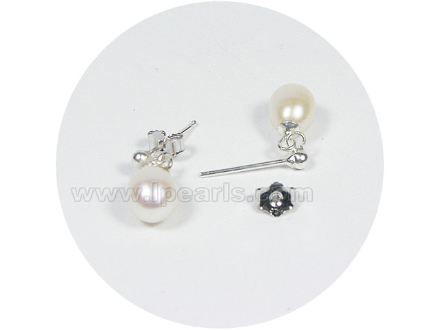white freshwater pearl sterling silver stud earrings on wholesal