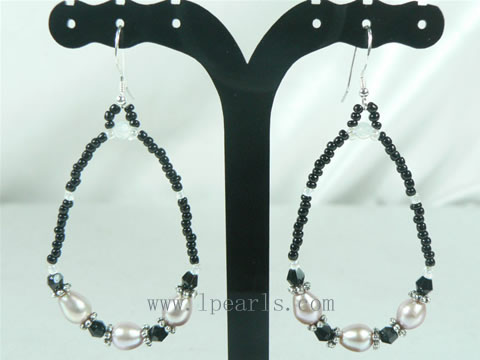 purple rice freshwater pearl sterling silver danling earrings