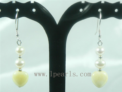4-5mm white potato pearl sterling silver dangling earrings