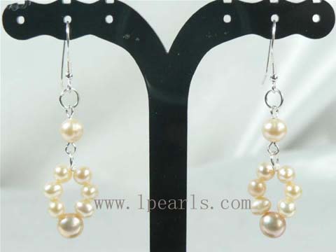 pink sterling silver dangling earring with freshwater pearls