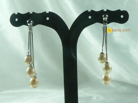 pink tear-drop freshwater pearls sterling  earring