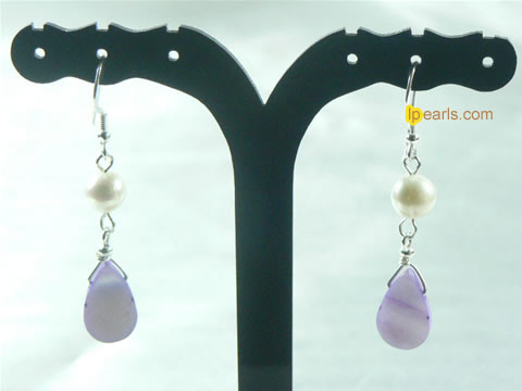 7-8mm white FW jewelry pearls sterling dangling earring