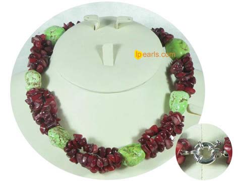 beautiful green turquoise necklace with red coral