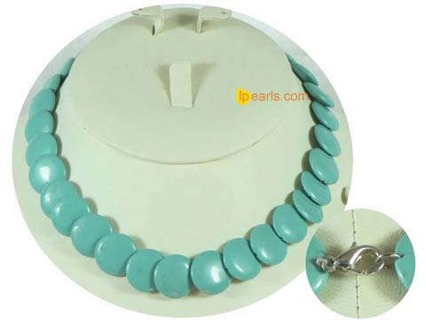 light blue coin shaped laminated turquoise necklace