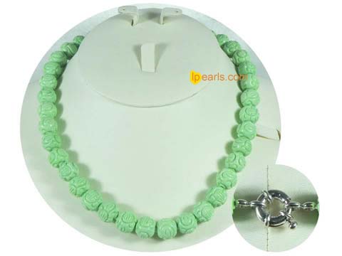12mm green round cameo turquoise necklace