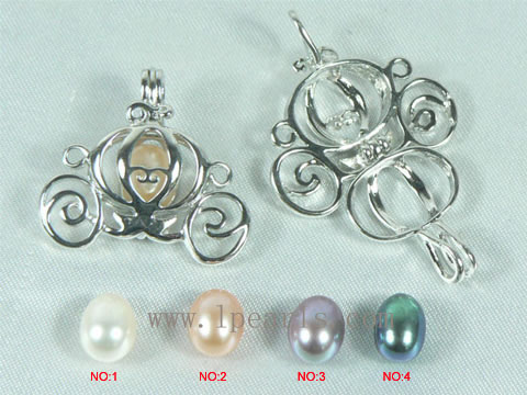 5pcs pumpkin carriage silver plated pearl pendant set on wholesa